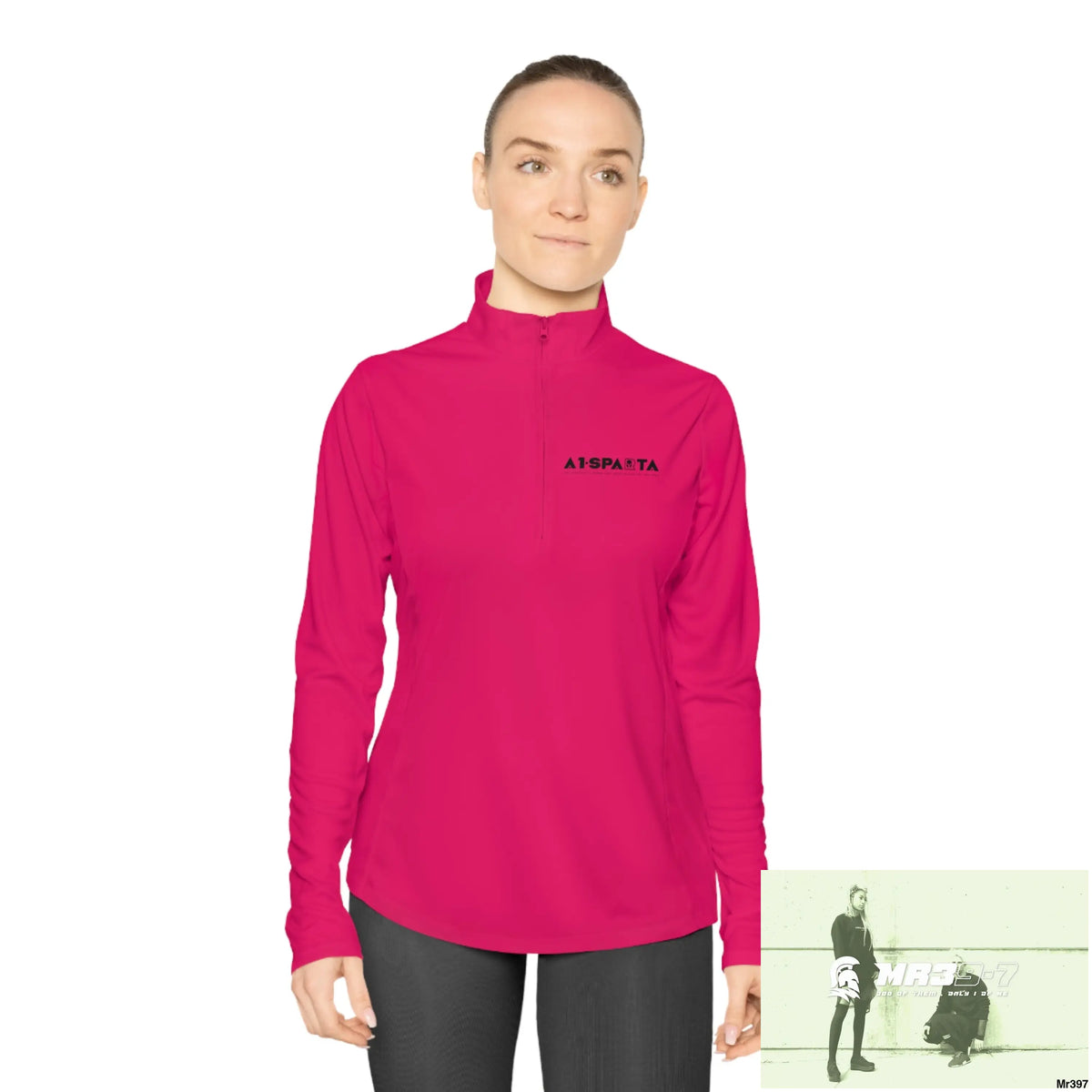 A1- Black Sparta -Ladies Quarter-Zip Pullover Long-sleeve