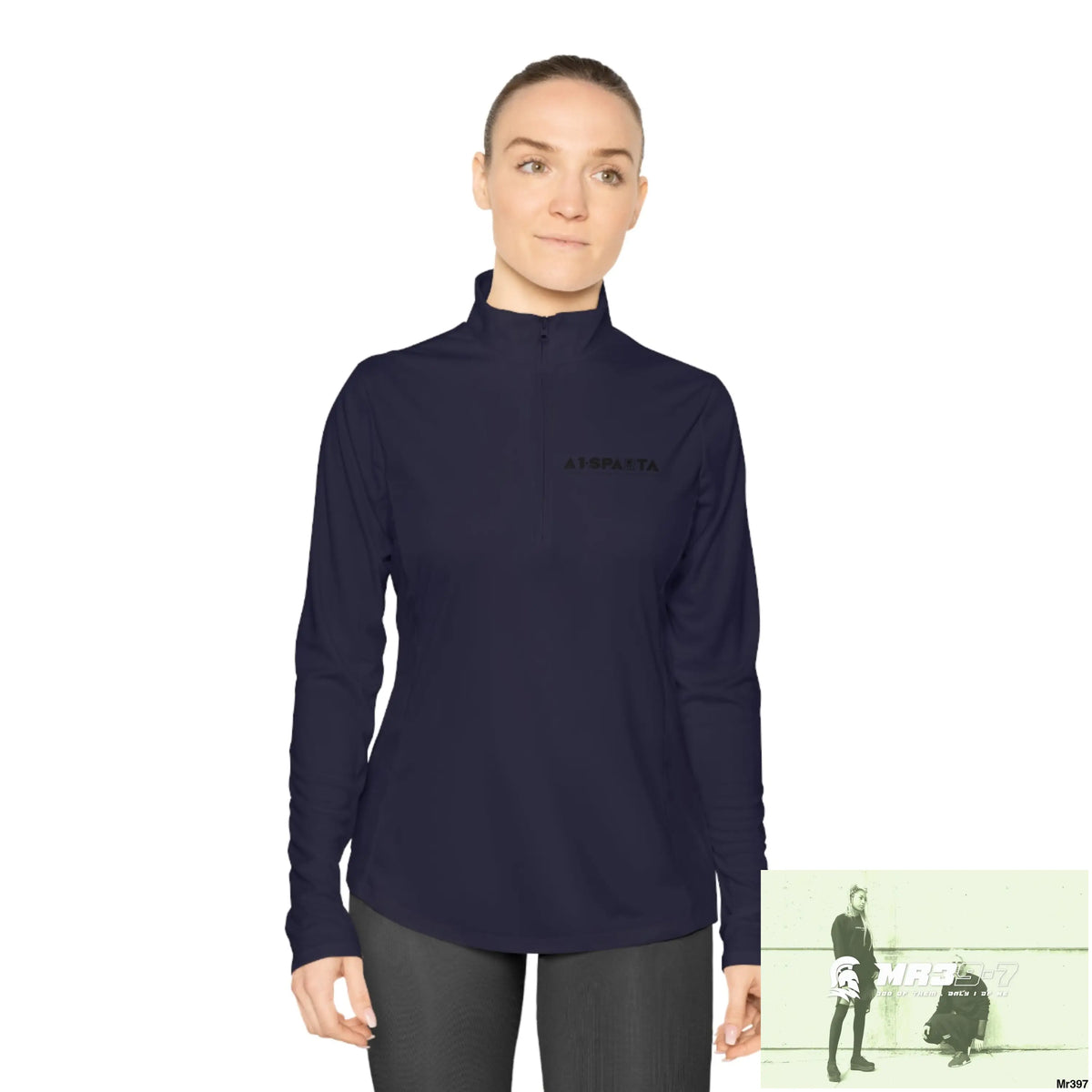 A1- Black Sparta -Ladies Quarter-Zip Pullover Long-sleeve