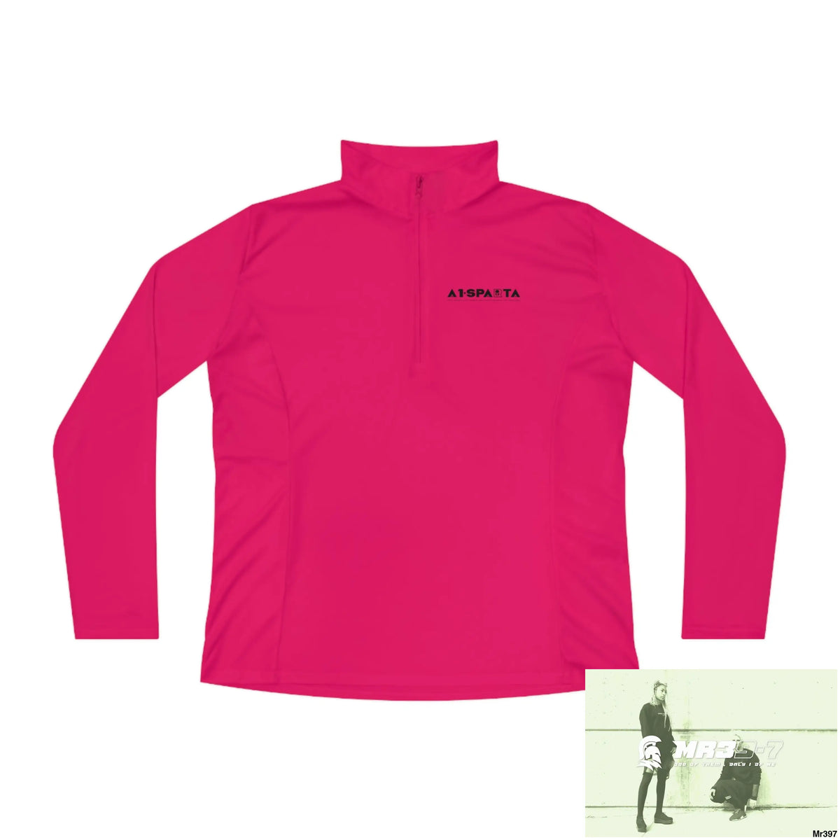 A1- Black Sparta -Ladies Quarter-Zip Pullover Pink Raspberry / S Long-sleeve