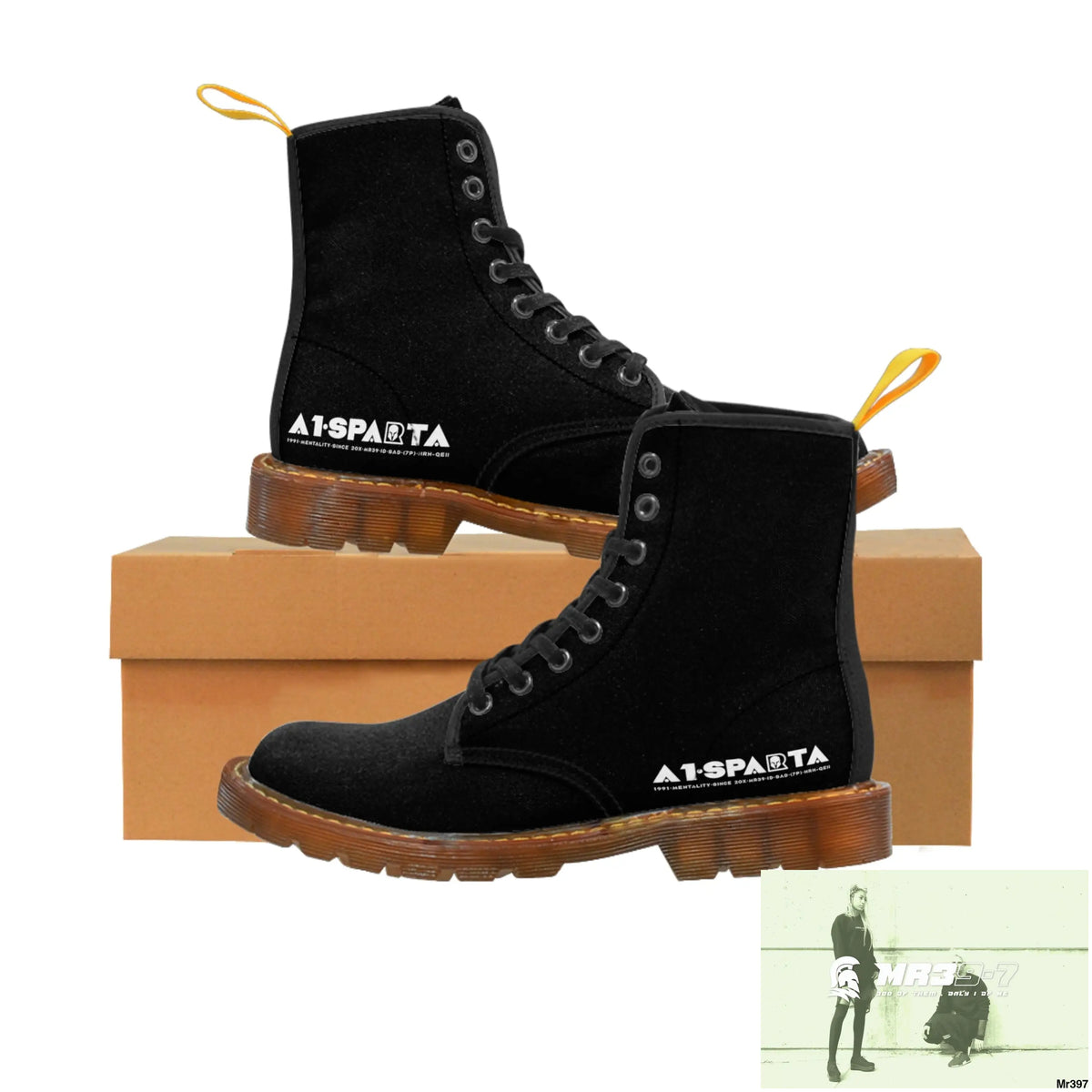 A1-Peace Sparta Black Canvas Boots AOP Shoes