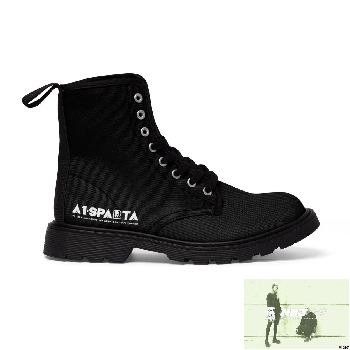 A1-Peace Sparta Black Canvas Boots AOP Shoes