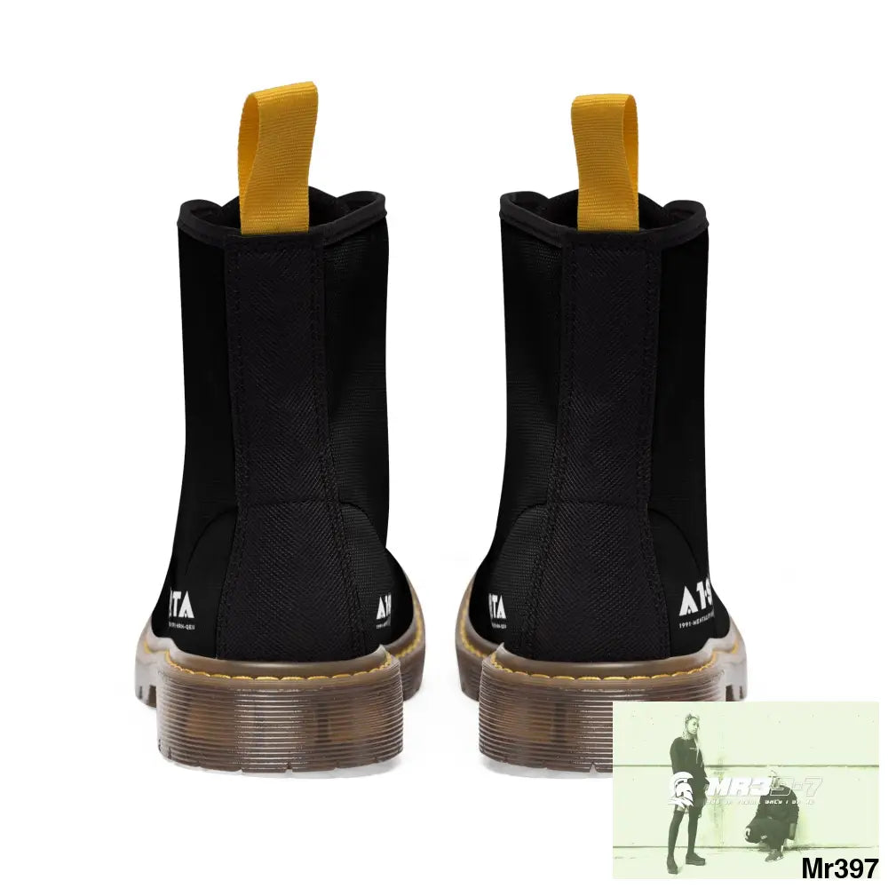 A1-Peace Sparta Black Canvas Boots AOP Shoes