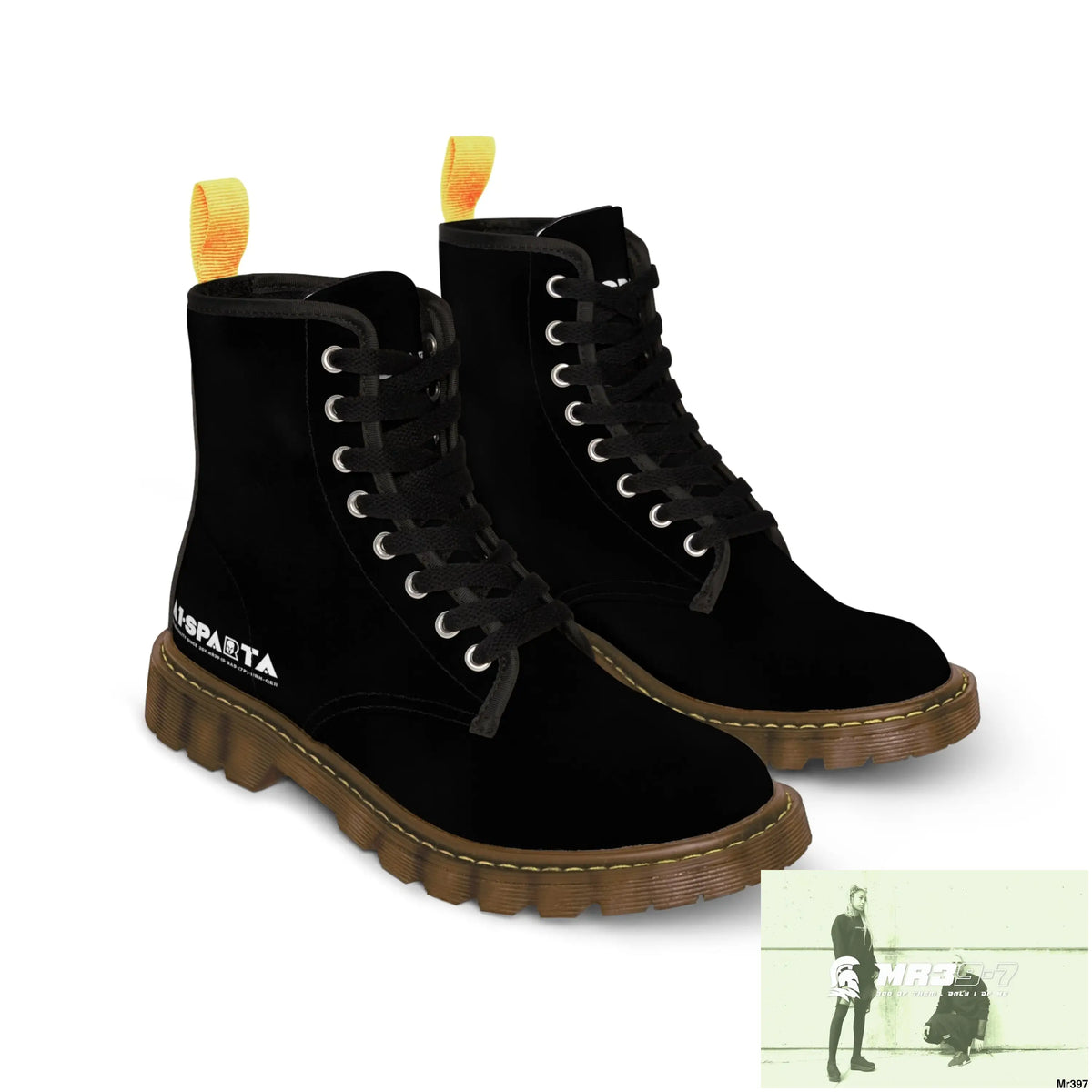 A1-Peace Sparta Black Canvas Boots AOP Shoes