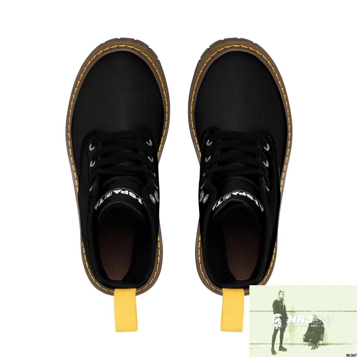A1-Peace Sparta Black Canvas Boots AOP Shoes