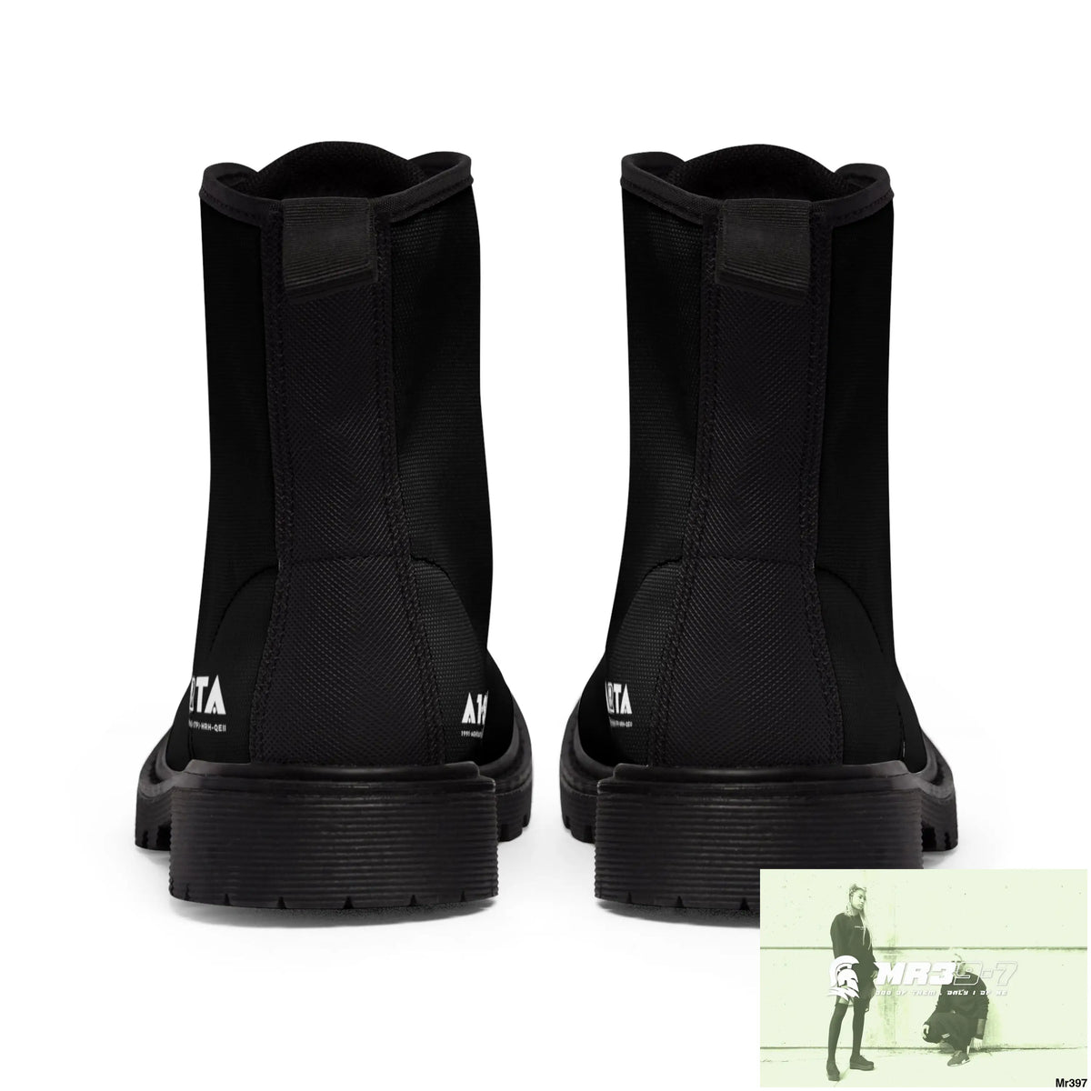 A1-Peace Sparta Black Canvas Boots AOP Shoes