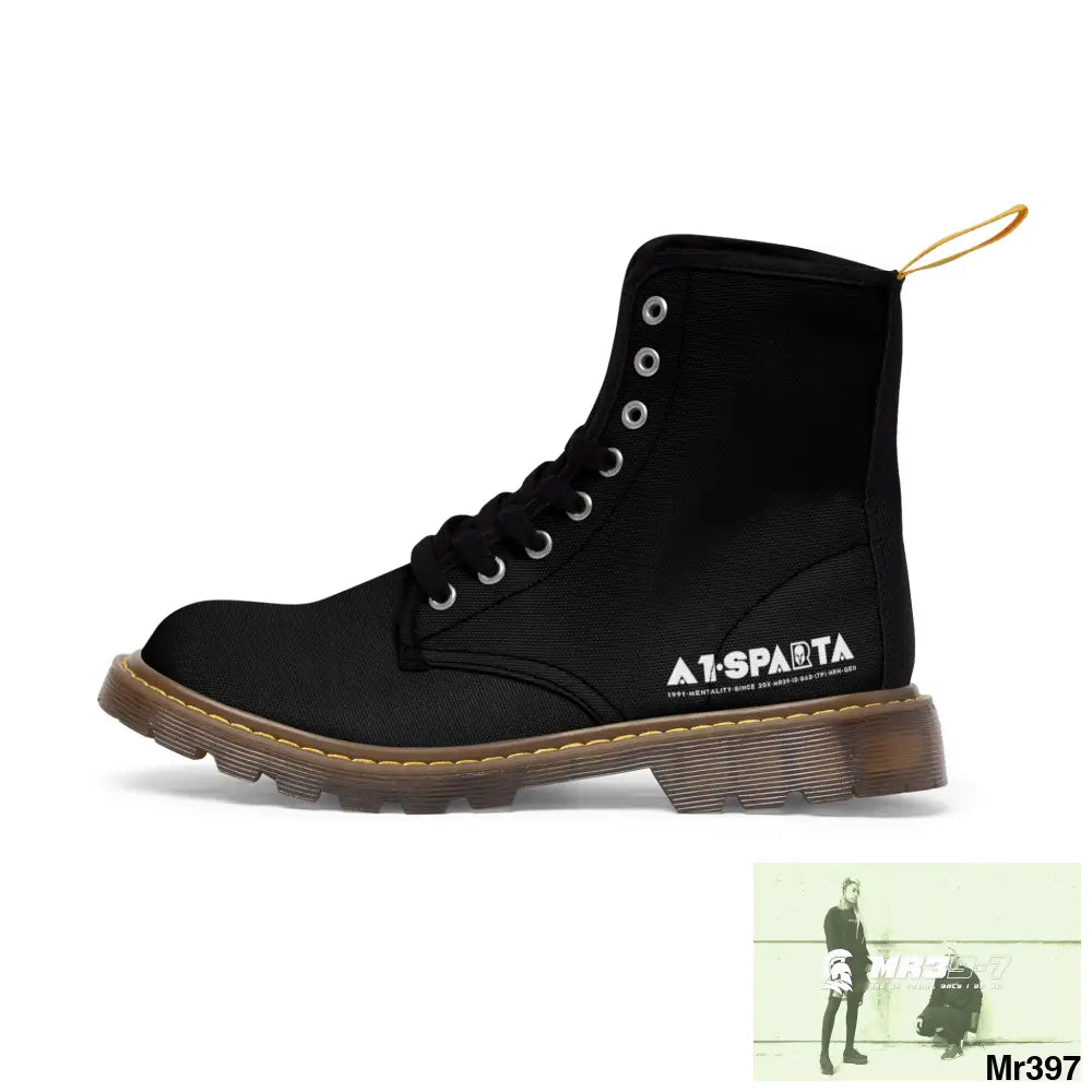A1-Peace Sparta Black Canvas Boots AOP Shoes