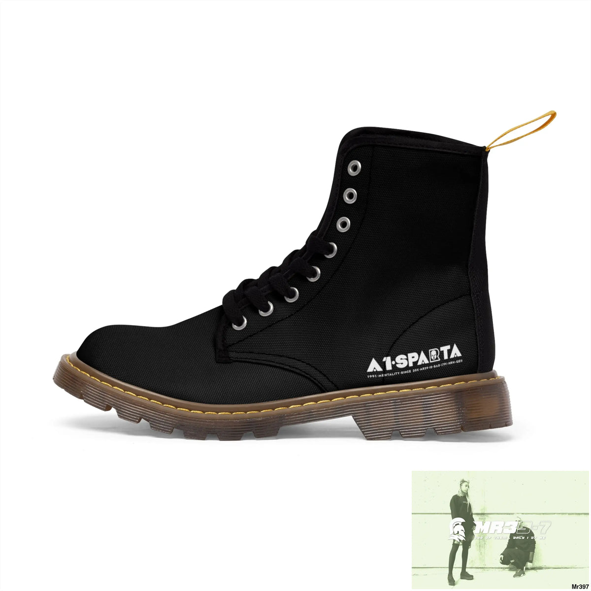 A1-Peace Sparta Black Canvas Boots AOP Shoes