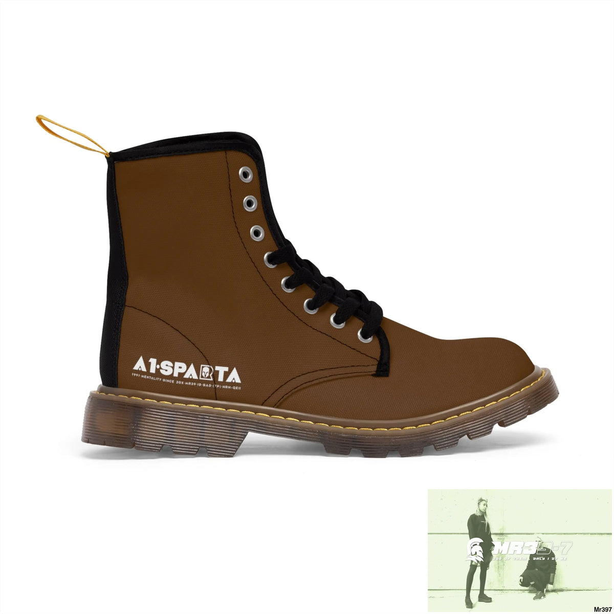 A1-Peace Sparta Black Canvas Boots AOP US 7 / Brown sole Shoes