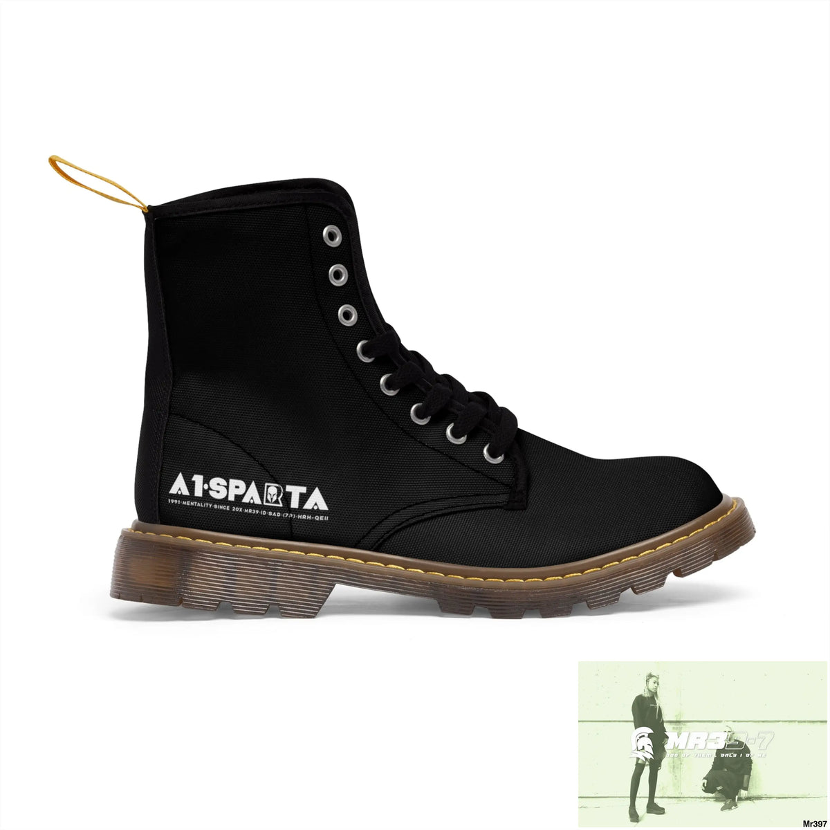 A1-Peace Sparta Black Canvas Boots AOP US 7 / Brown sole Shoes