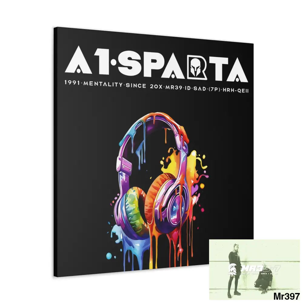 A1- Peace Sparta Melting headphones Canvas Gallery Wrap 36″ x 36″ / Premium Gallery Wraps (1.25″) Canvas