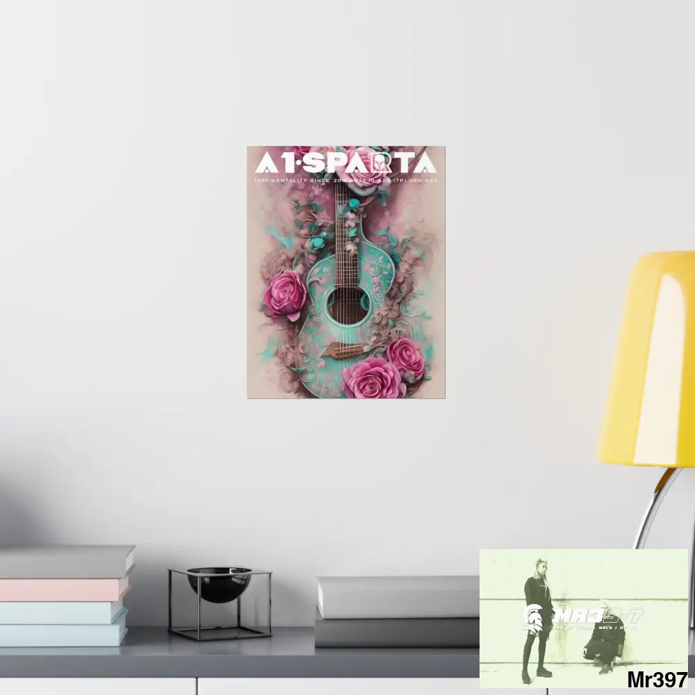 A1.Peace Sparta with pink roses and guitar Matte Vertical Posters Poster