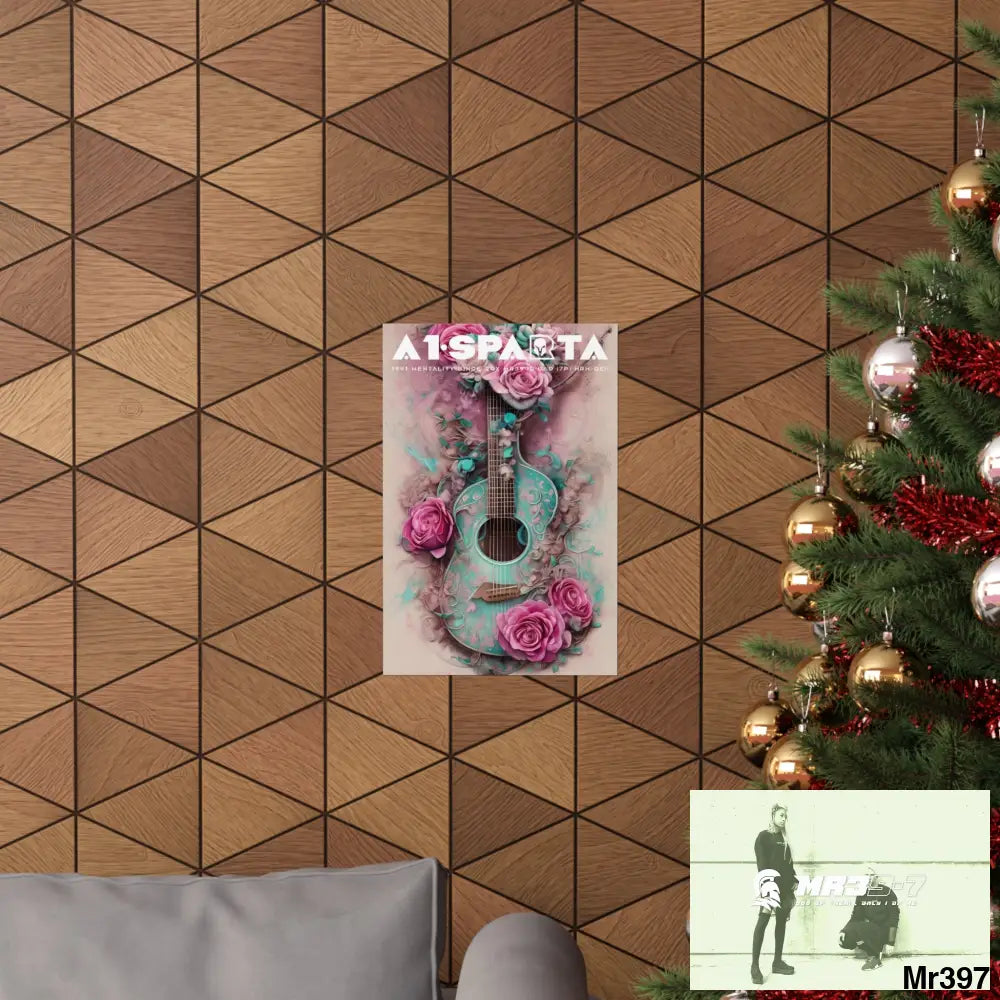A1.Peace Sparta with pink roses and guitar Matte Vertical Posters Poster