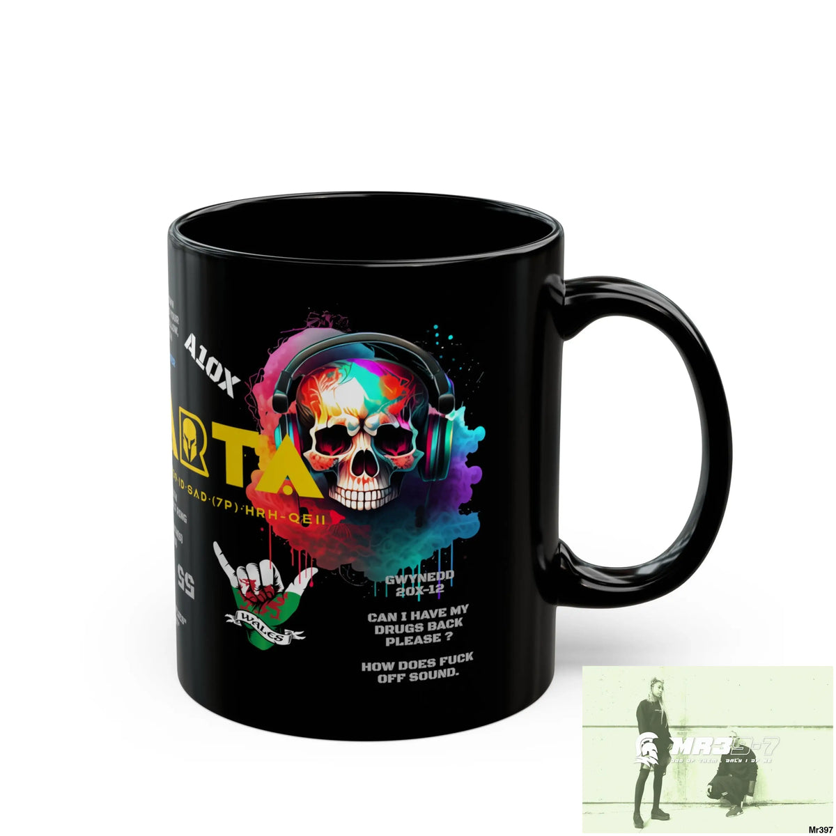 A1.Sparta 11oz Tactical GB / Wales Black Mug Mental Health VAR / My Life My Deaths Their Plans Failed Couldn’t kill