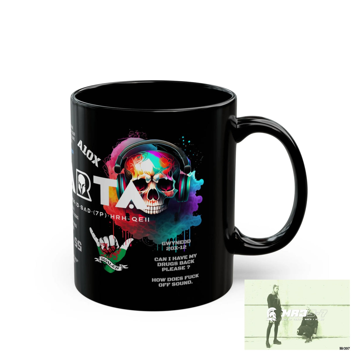 A1- Sparta 11oz Tactical GB / Wales Black Mug Mental Health VAR / My Life My Deaths Their Plans Failed Couldn’t kill
