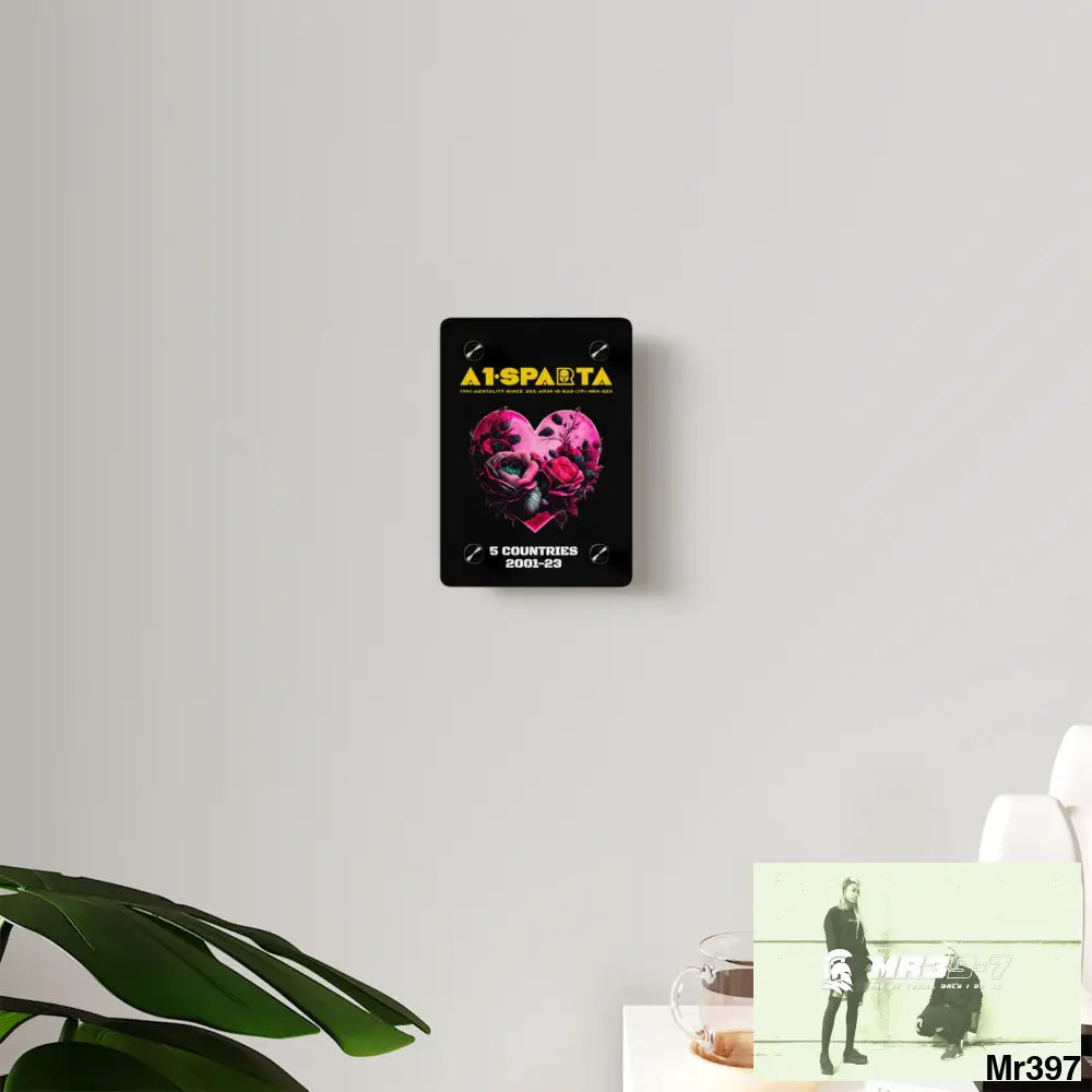A1-Sparta 5 Countries 2001-23 Heart made of pink roses with black accents Acrylic Wall Art Panels Home Decor