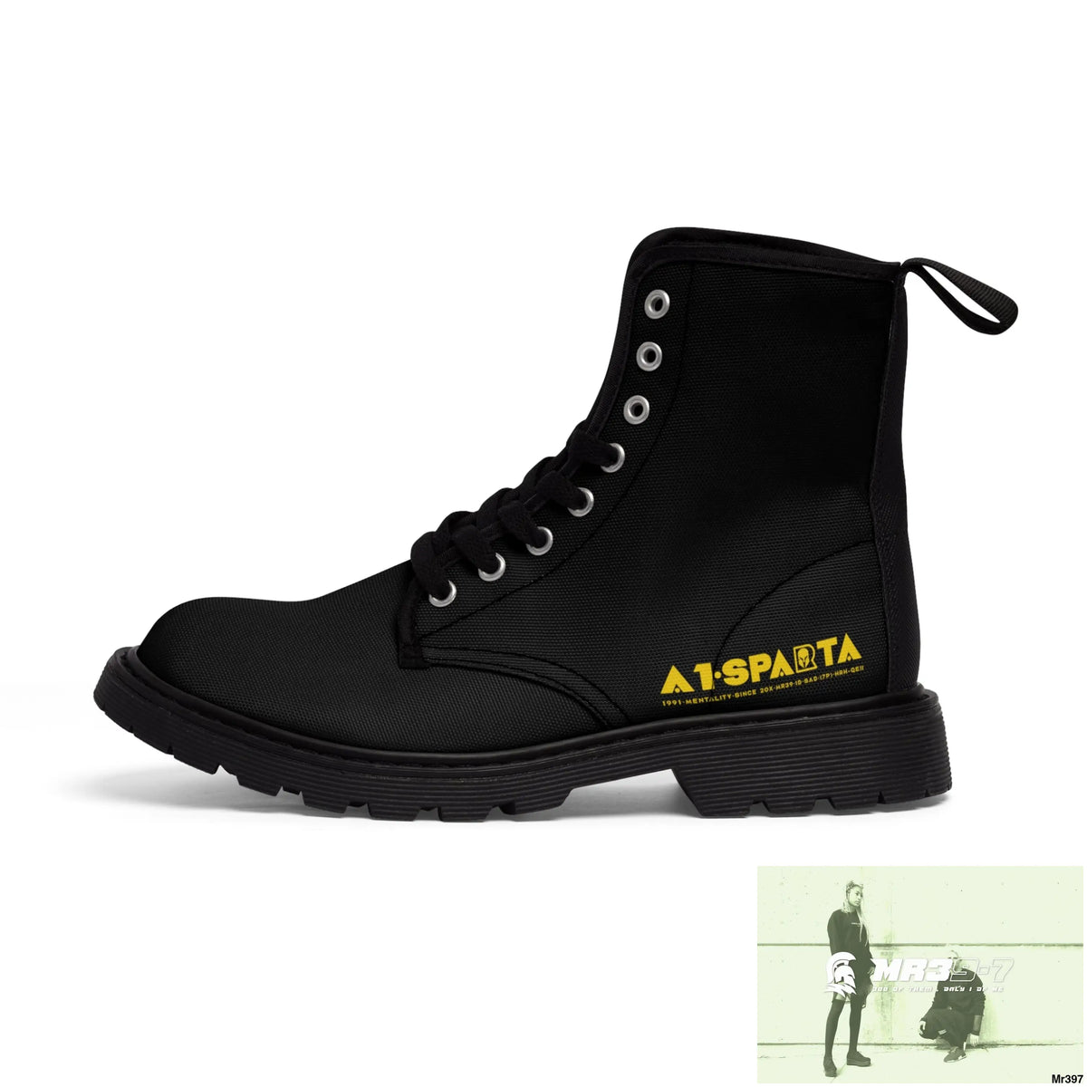 A1-Sparta Black Canvas Boots AOP Shoes