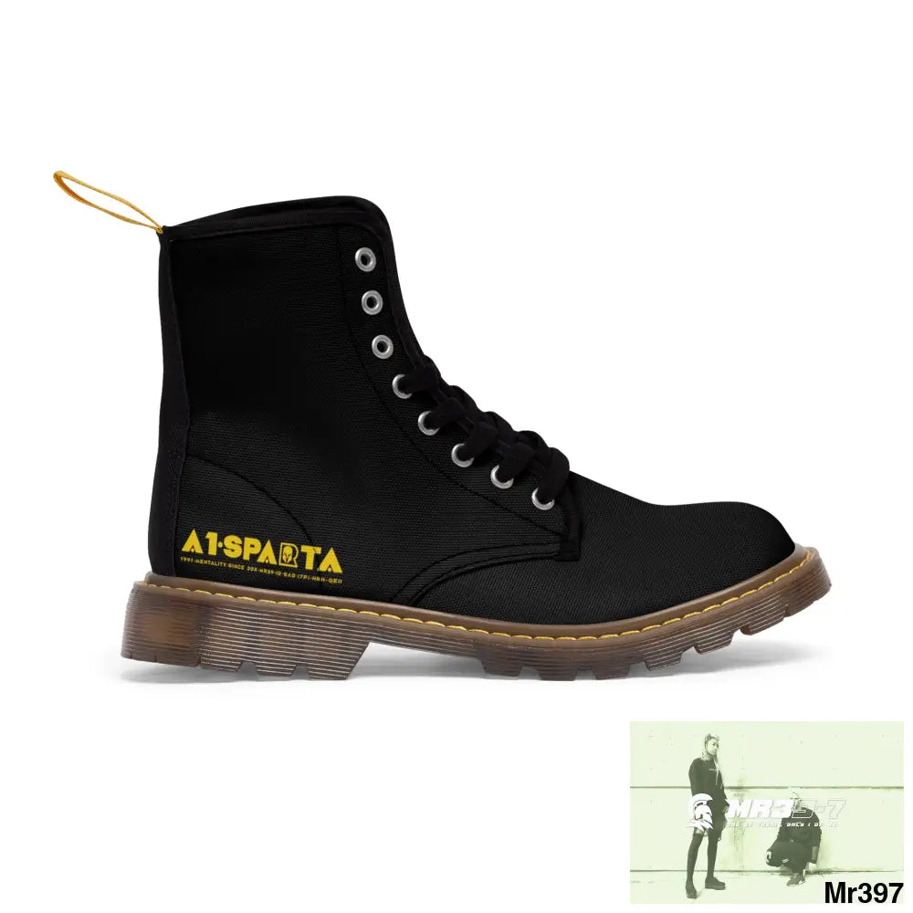 A1-Sparta Black Canvas Boots AOP Shoes