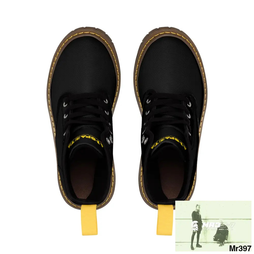 A1-Sparta Black Canvas Boots AOP Shoes
