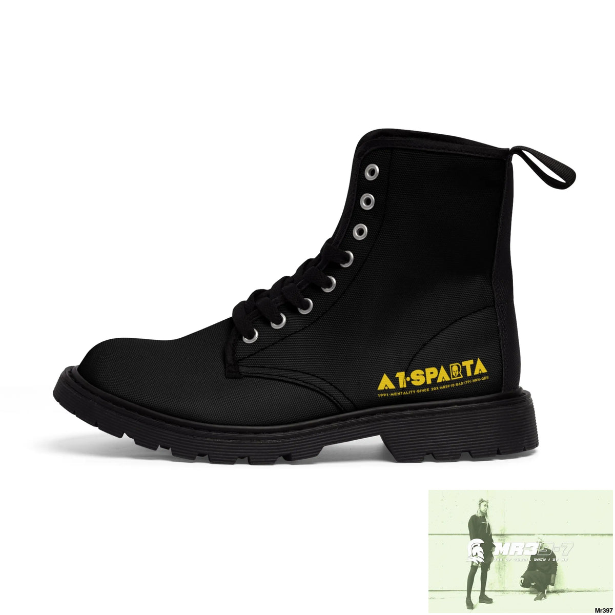 A1-Sparta Black Canvas Boots AOP Shoes