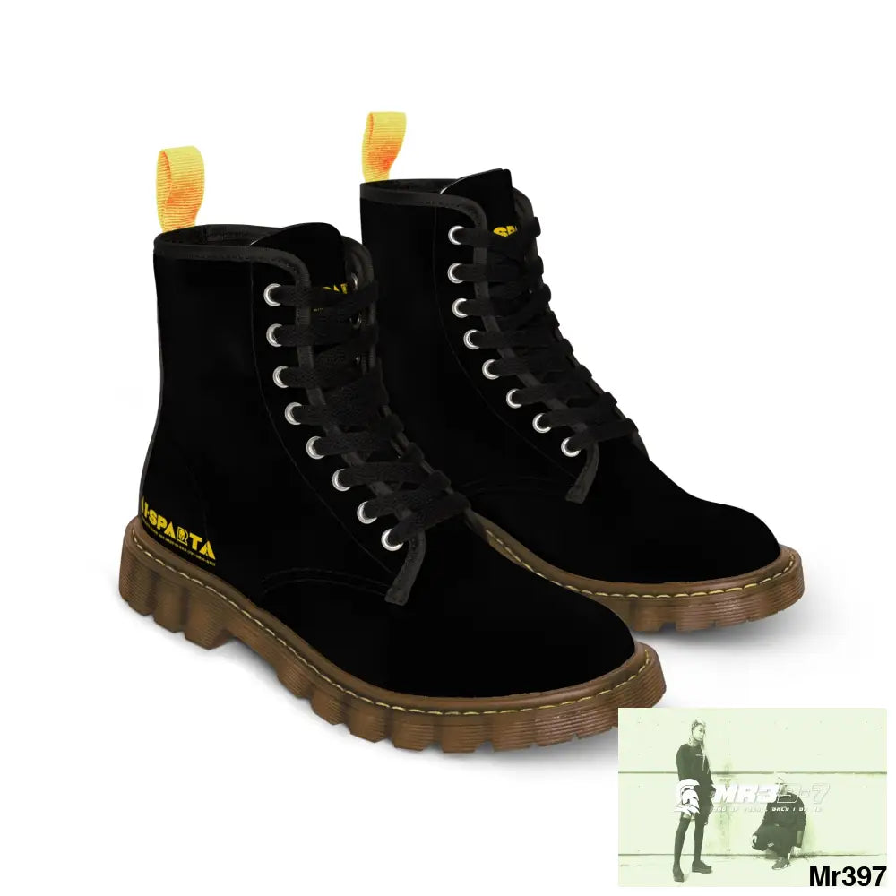 A1-Sparta Black Canvas Boots AOP Shoes