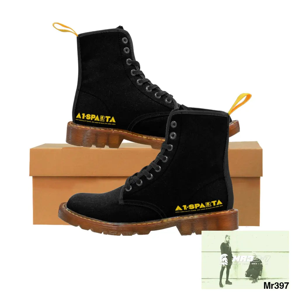 A1-Sparta Black Canvas Boots AOP US 7 / Brown sole Shoes