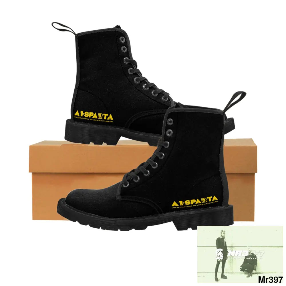 A1-Sparta Black Canvas Boots AOP US 7 / Black sole Shoes