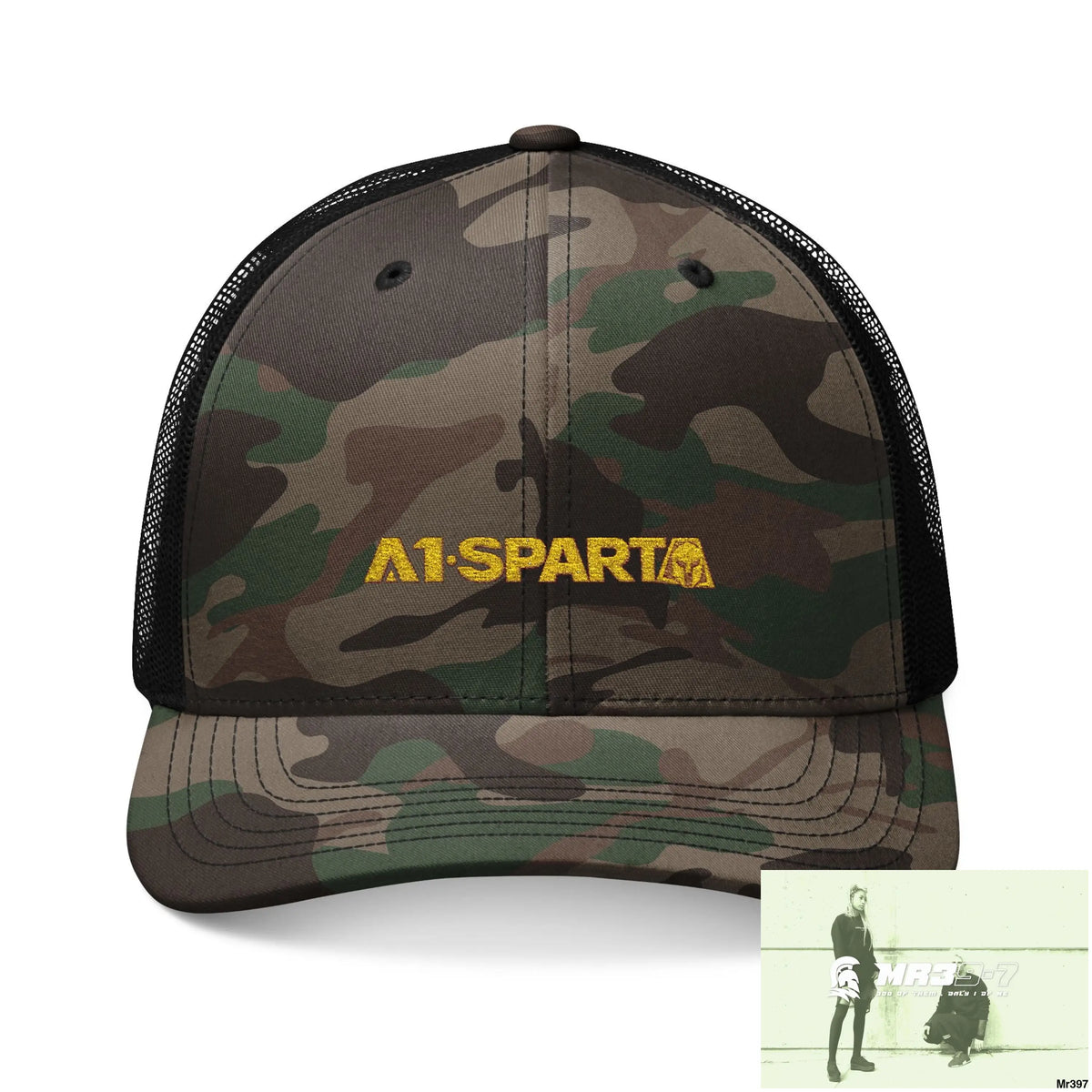 A1 Sparta Camouflage Trucker Hat with Embroidery | Military Style Cap Outdoor Adventure Gear Hunting Accessories Casual