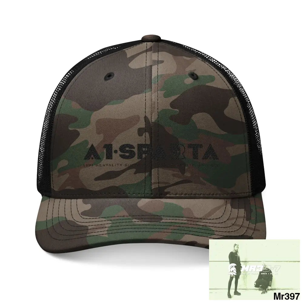 A1 Sparta Camouflage Trucker Hat with Embroidery | Military Style Cap Outdoor Adventure Gear Hunting Accessories Casual