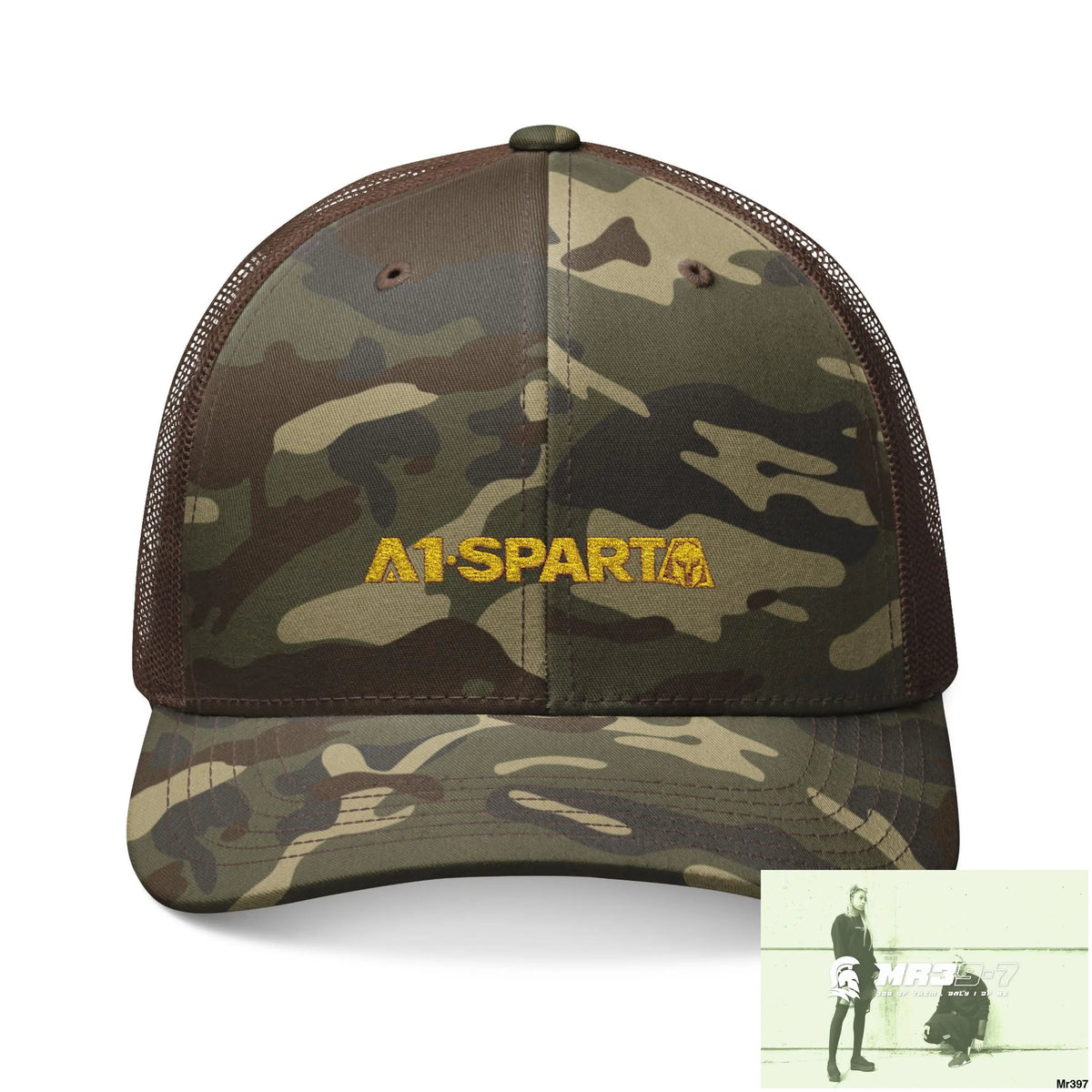 A1 Sparta Camouflage Trucker Hat with Embroidery | Military Style Cap Outdoor Adventure Gear Hunting Accessories Casual