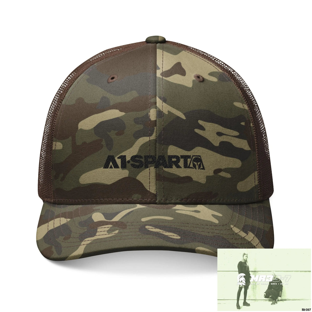 A1 Sparta Camouflage Trucker Hat with Embroidery | Military Style Cap Outdoor Adventure Gear Hunting Accessories Casual