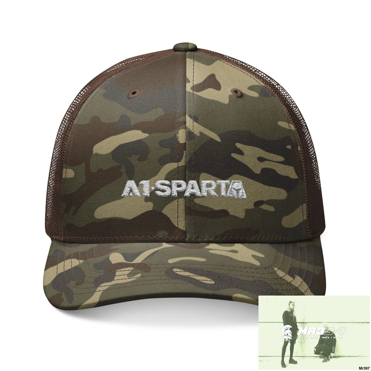 A1 Sparta Camouflage Trucker Hat with Embroidery | Military Style Cap Outdoor Adventure Gear Hunting Accessories Casual