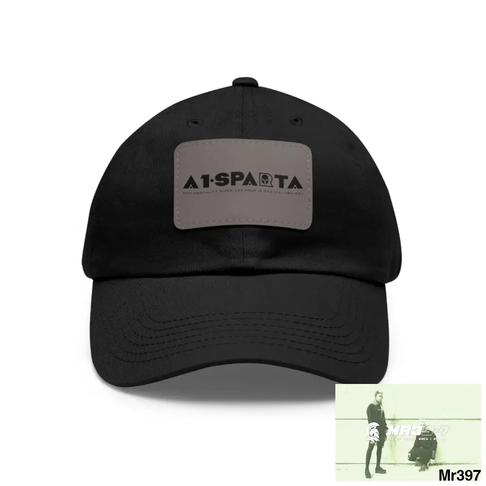 A1•Sparta Dad Hat with Leather Patch (Rectangle) Black / Grey patch / Rectangle / One size Hats