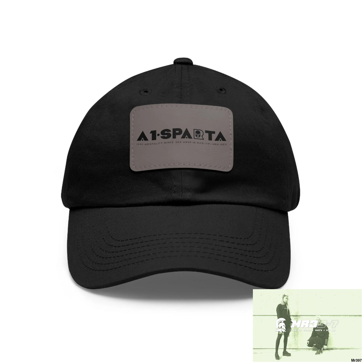 A1•Sparta Dad Hat with Leather Patch (Rectangle) Black / Grey patch / Rectangle / One size Hats