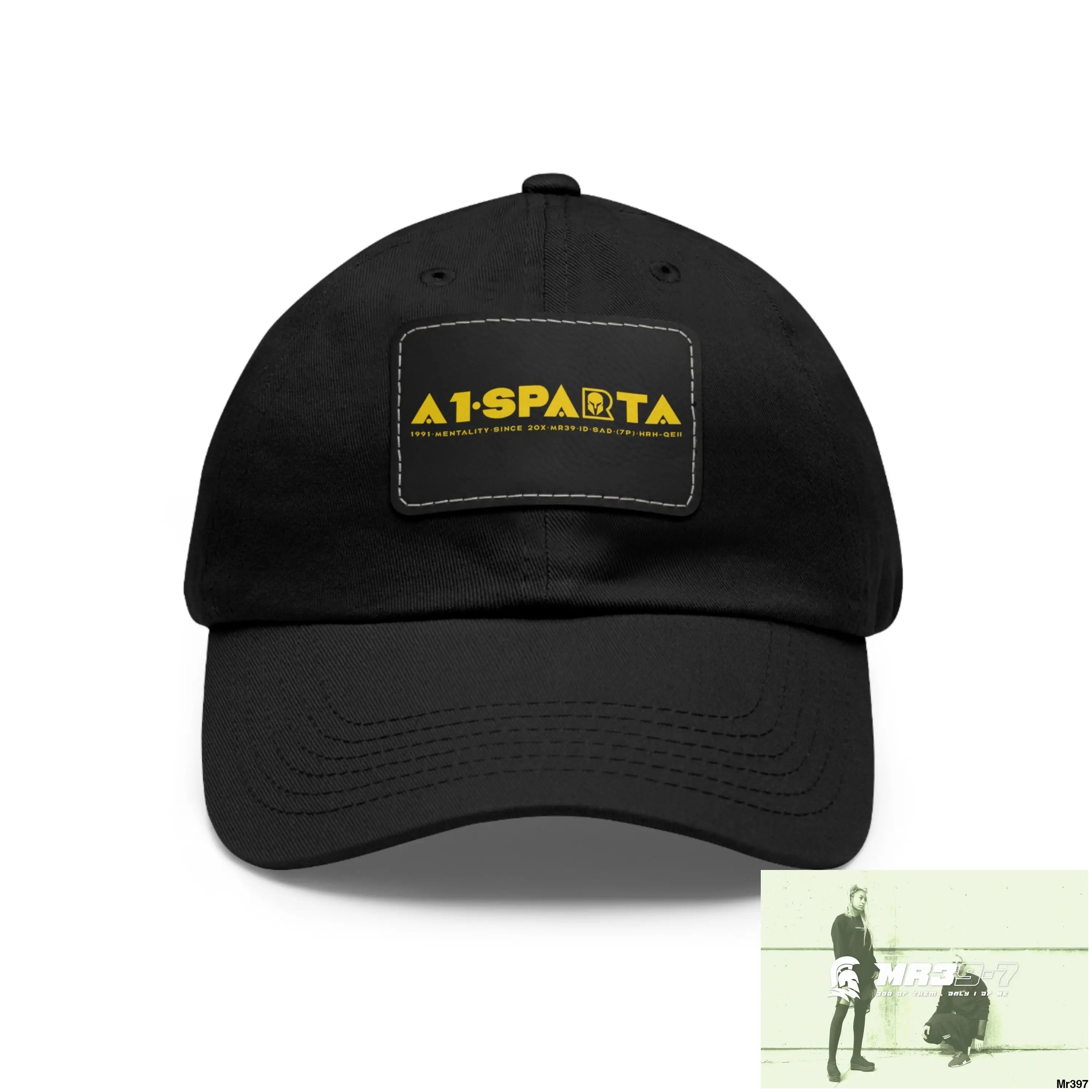 A1•Sparta Dad Hat with Leather Patch (Rectangle) Black / Black patch / Rectangle / One size Hats