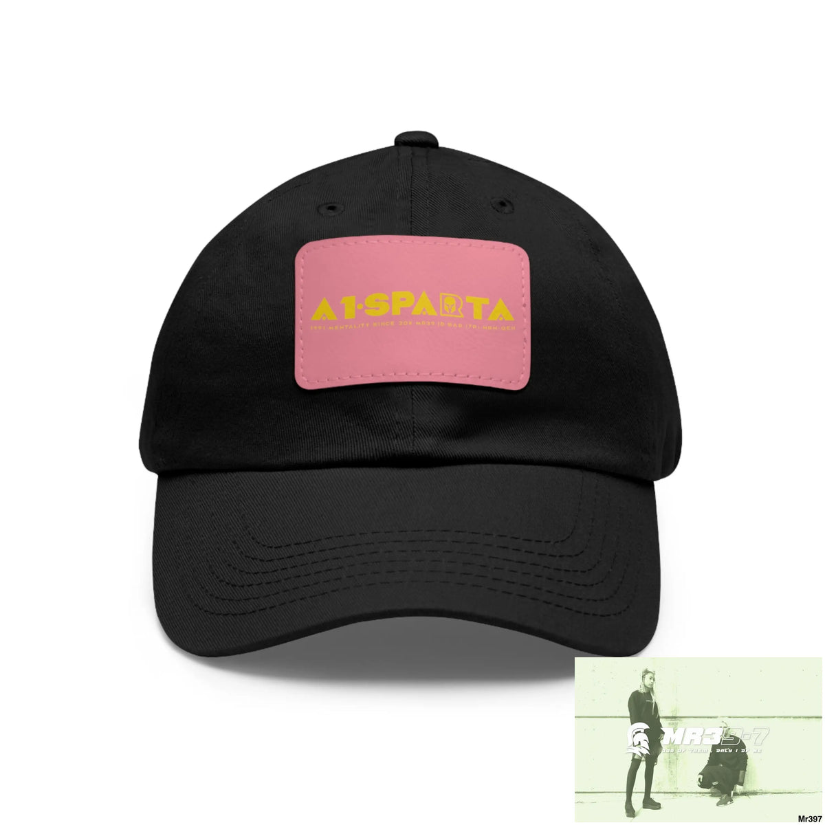 A1•Sparta Dad Hat with Leather Patch (Rectangle) Black / Pink patch / Rectangle / One size Hats