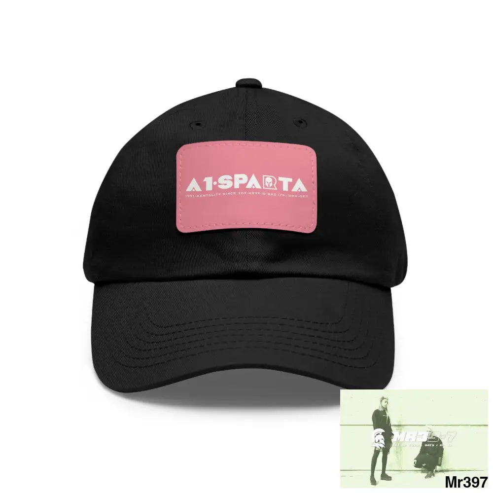 A1•Sparta Dad Hat with Leather Patch (Rectangle) Black / Pink patch / Rectangle / One size Hats