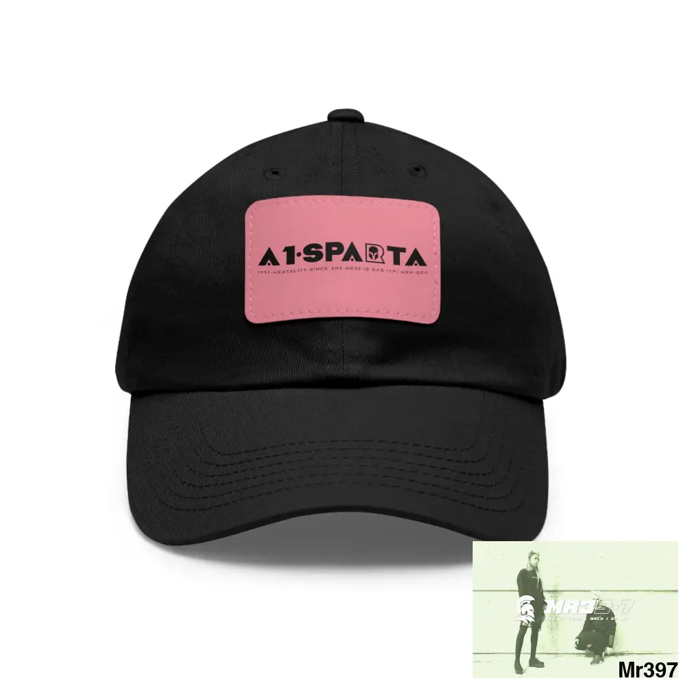 A1•Sparta Dad Hat with Leather Patch (Rectangle) Black / Pink patch / Rectangle / One size Hats