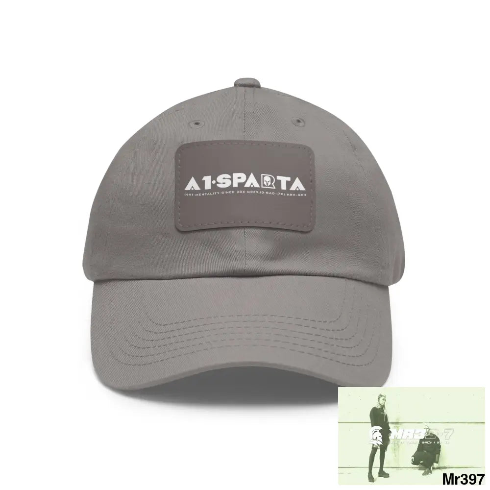 A1•Sparta Dad Hat with Leather Patch (Rectangle) Grey / Grey patch / Rectangle / One size Hats