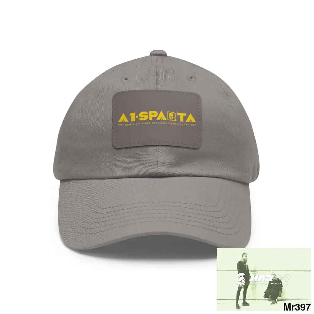 A1•Sparta Dad Hat with Leather Patch (Rectangle) Grey / Grey patch / Rectangle / One size Hats
