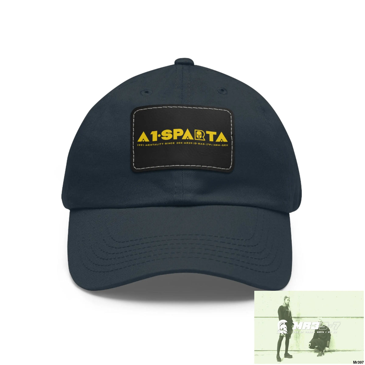 A1•Sparta Dad Hat with Leather Patch (Rectangle) Navy / Black patch / Rectangle / One size Hats