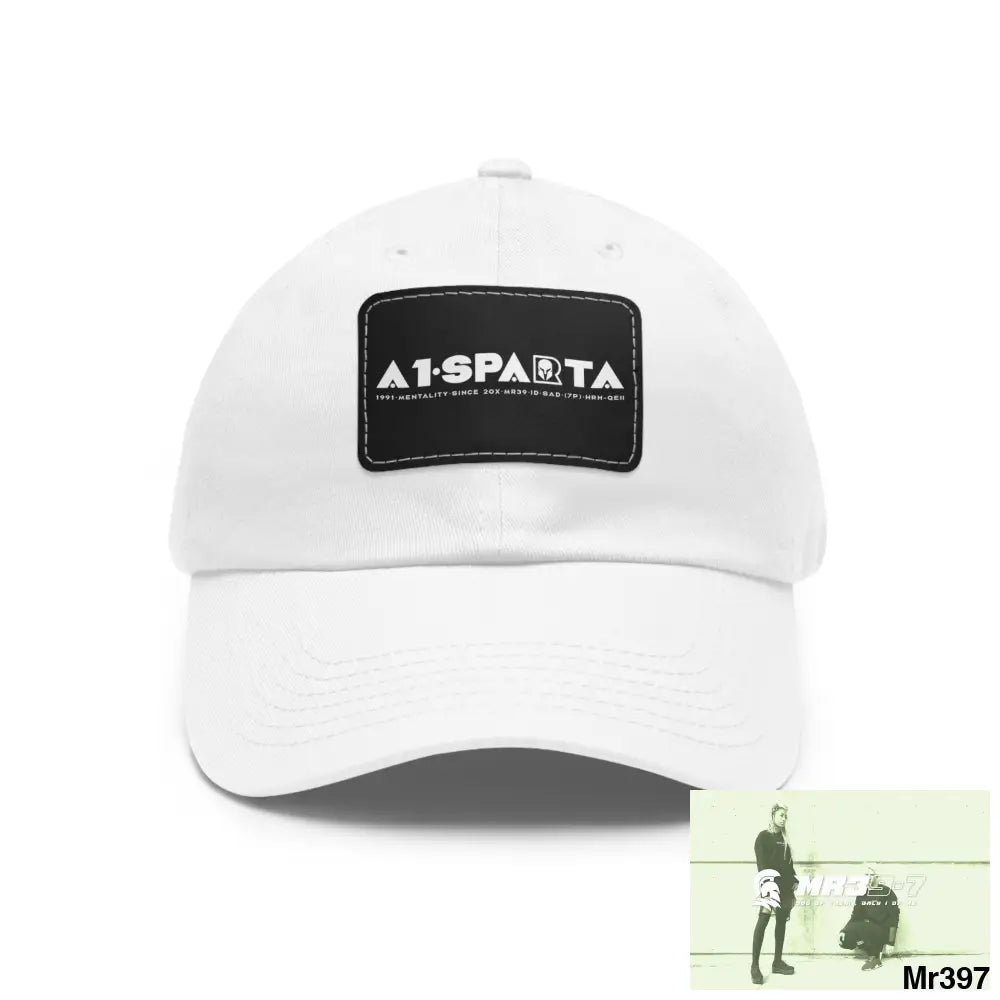 A1•Sparta Dad Hat with Leather Patch (Rectangle) White / Black patch / Rectangle / One size Hats