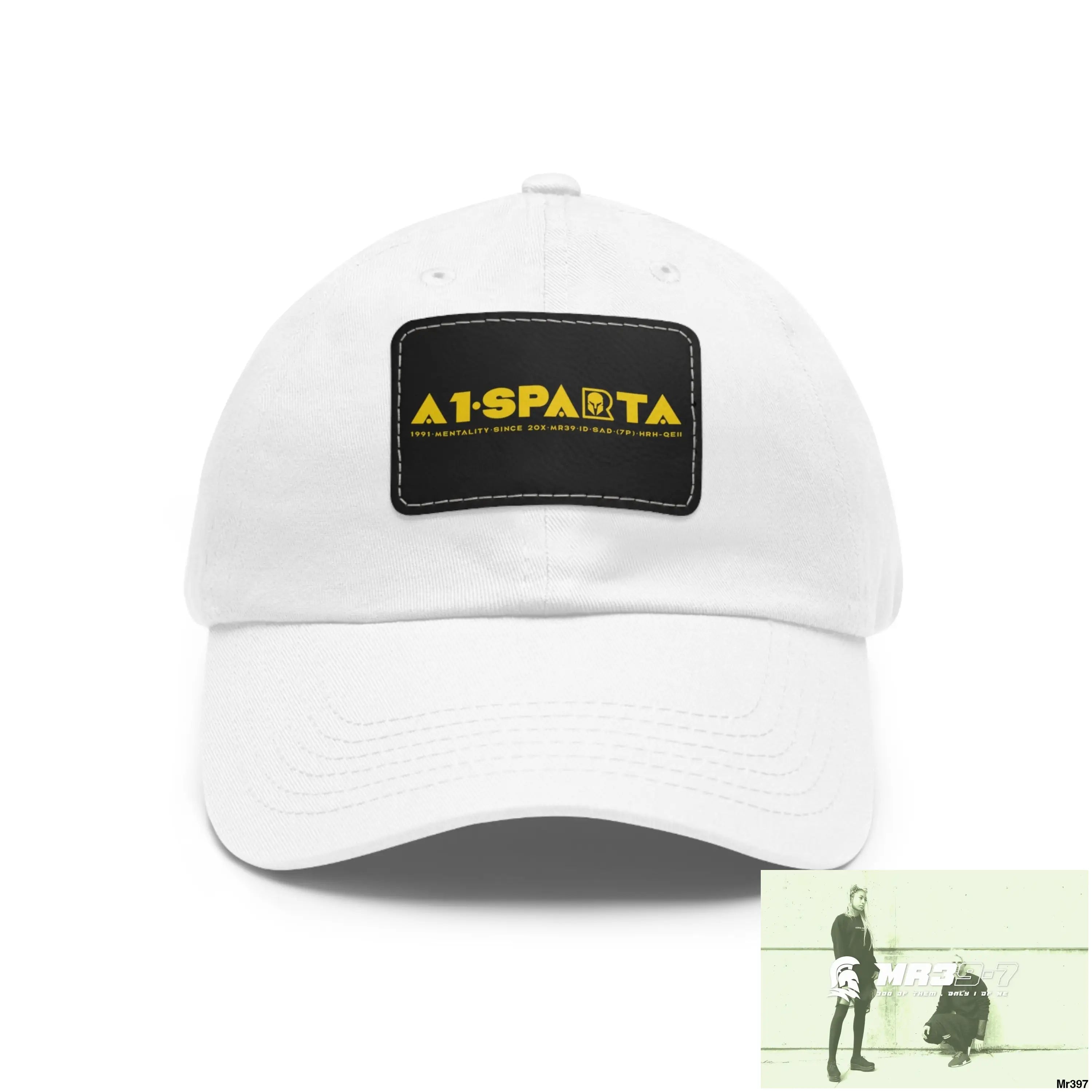 A1•Sparta Dad Hat with Leather Patch (Rectangle) White / Black patch / Rectangle / One size Hats