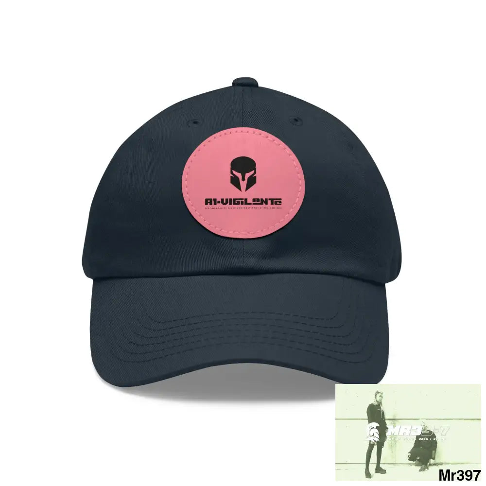 A1.SPARTA Dad Hat with Leather Patch (Round) Navy / Pink patch / Circle / One size Hats