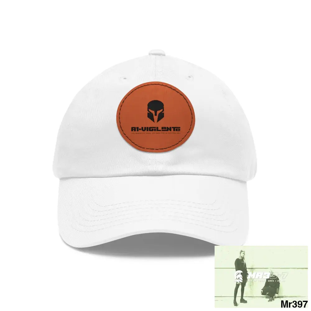 A1.SPARTA Dad Hat with Leather Patch (Round) White / Light Brown patch / Circle / One size Hats