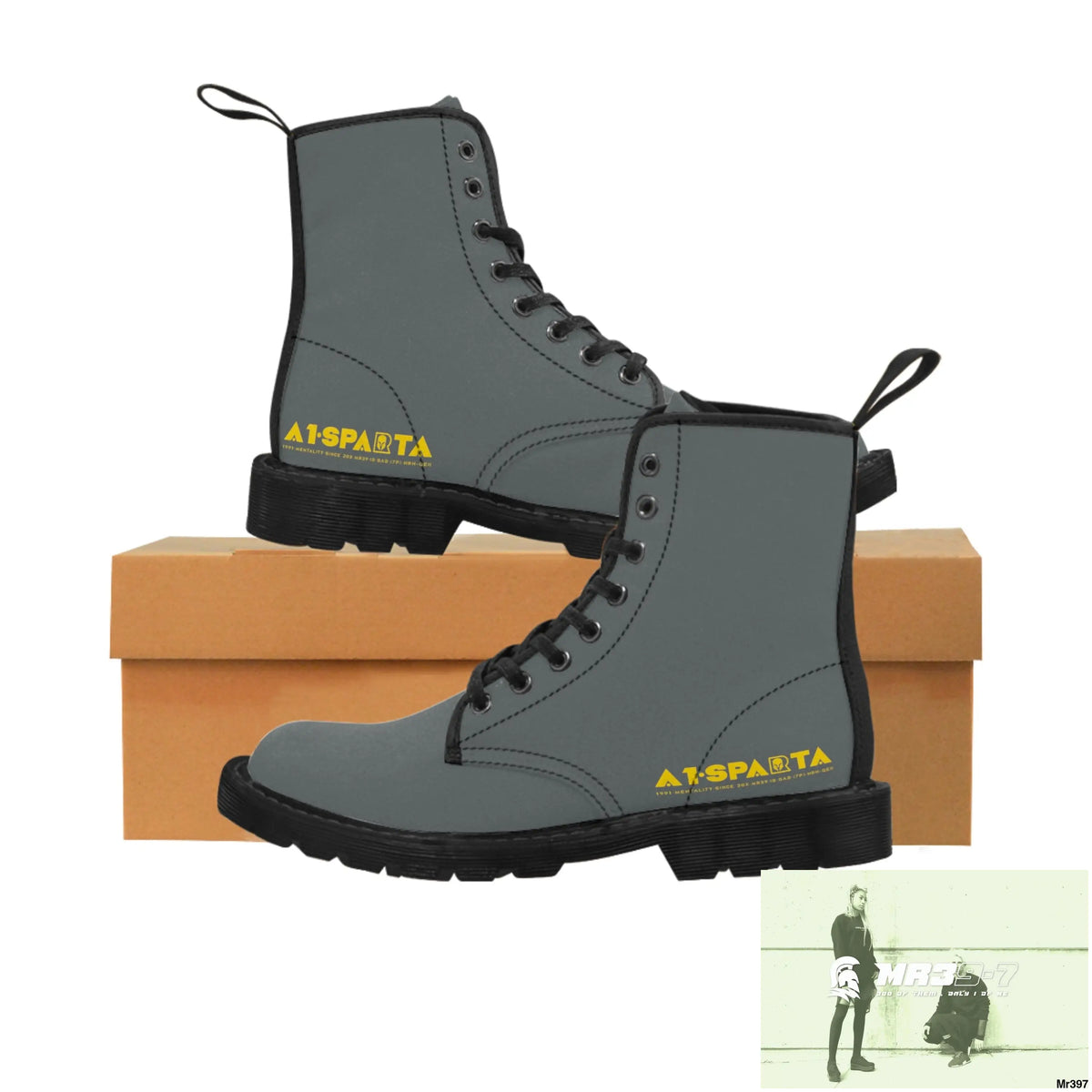 A1-Sparta Dark Grey Canvas Boots AOP US 7 / Black sole Shoes