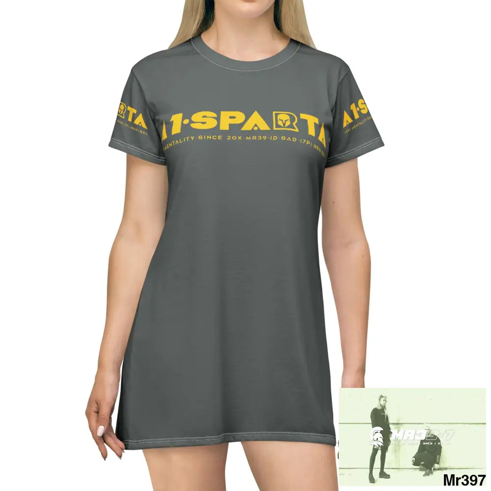 A1-Sparta Dark Grey T-Shirt Dress (AOP) All Over Prints