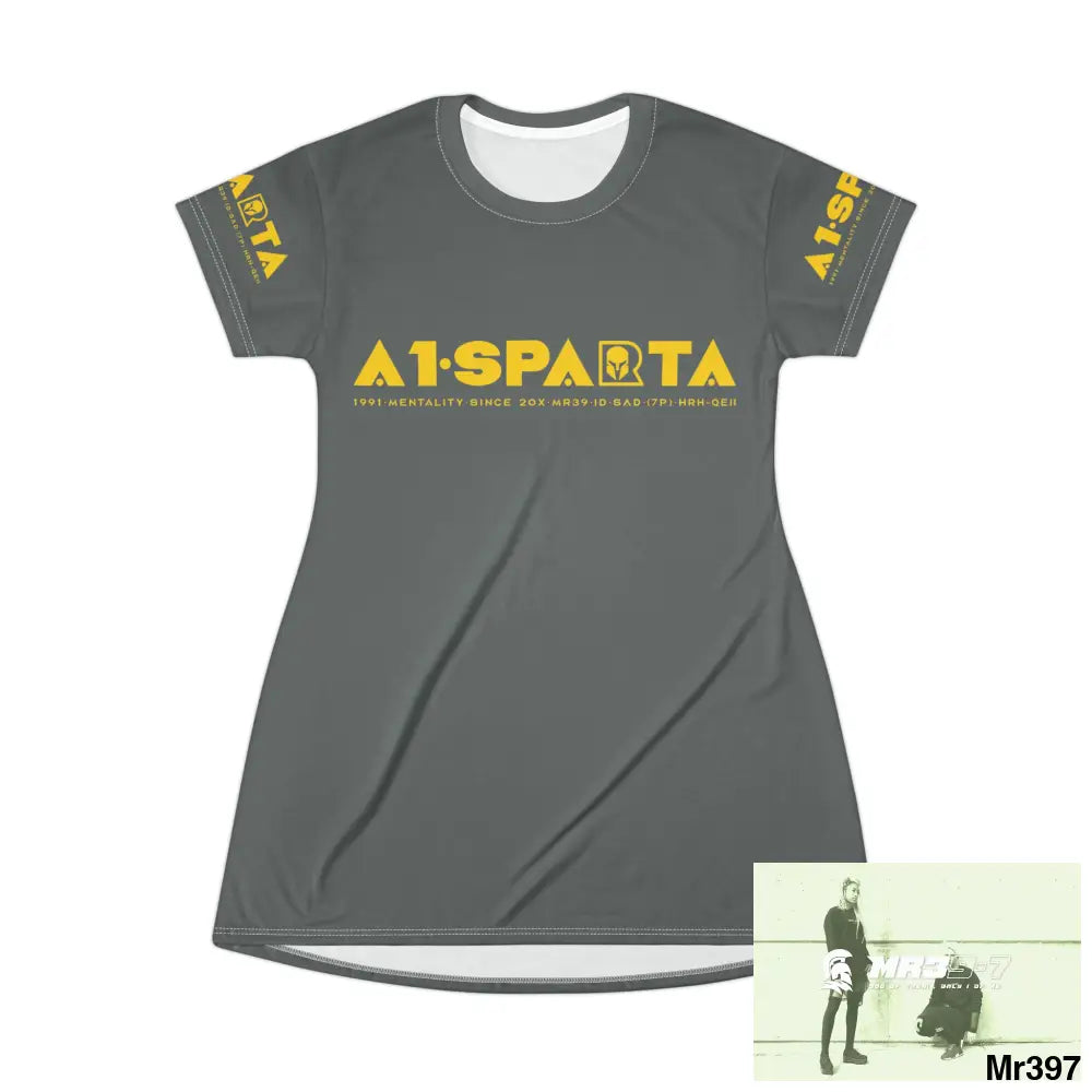 A1-Sparta Dark Grey T-Shirt Dress (AOP) XS All Over Prints