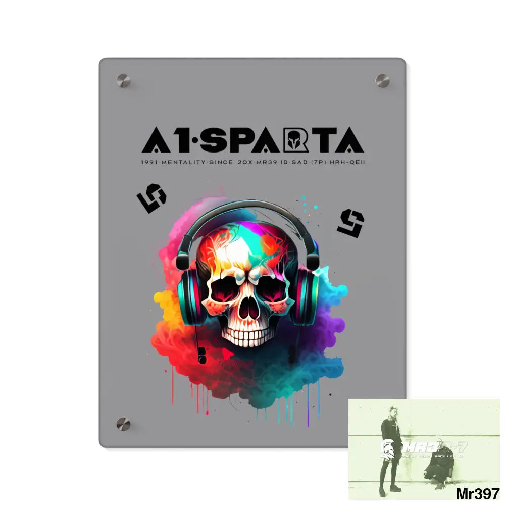 A1-Sparta E + 5 Colourful Skull Headphones Acrylic Wall Art Panels 11″ x 14″ (Vertical) / 0.25’’ Home Decor