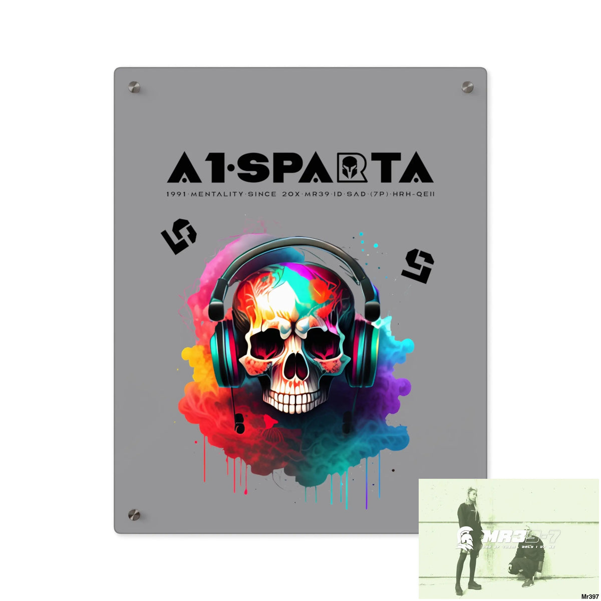 A1-Sparta E + 5 Colourful Skull Headphones Acrylic Wall Art Panels 16″ x 20″ (Vertical) / 0.25’’ Home Decor