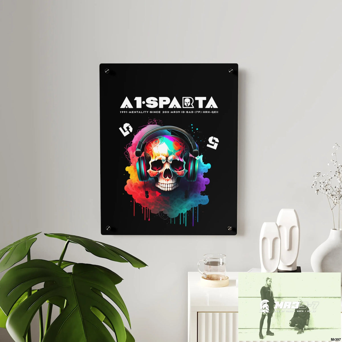 A1-Sparta E + 5 Colourful Skull Headphones Acrylic Wall Art Panels Home Decor